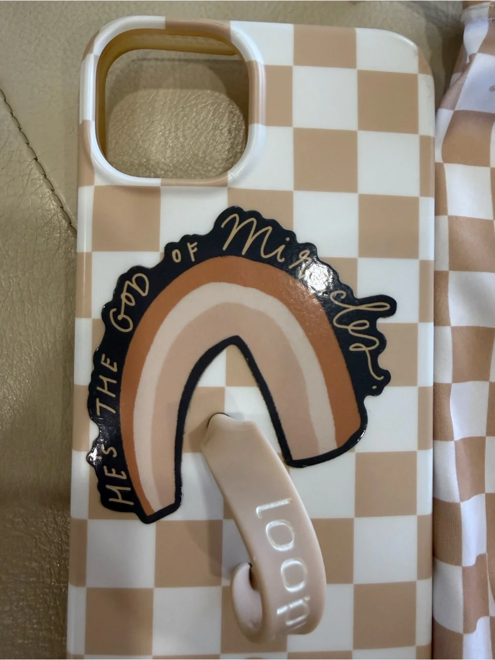 Loopy Cases Beige Checkered Phone Case with Matching Pouch